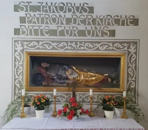 Sv Jakub patron ležící, spící. Wollmetschofen