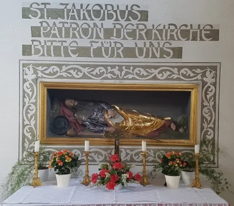 Sv Jakub patron ležící, spící. Wollmetschofen