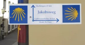 Značení v svatojakubských cest Německu-Via-Beuronensis-Start-Rottenburg-Dom